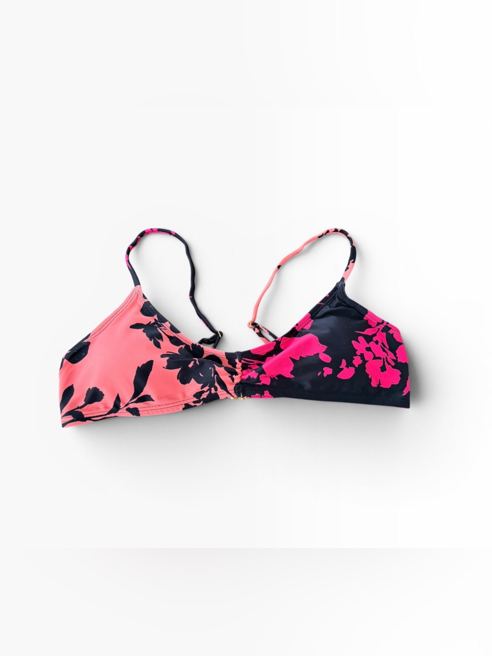 NWT Floral Bikini Top S Pink Black Adjustable Triangle Swim 🌺✨